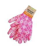 Перчатки нейлон облив нитрил с принтом розовые геометрия 'Praktische Home' G-111-2 с этикеткой-подвесом